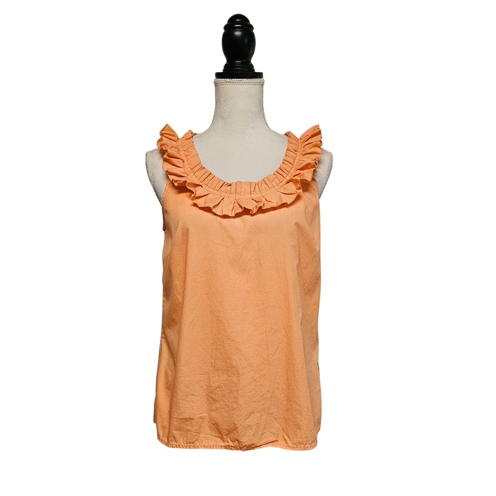 J. Crew Orange Ruffle Collar Sleeveless Cotton Top Size 6